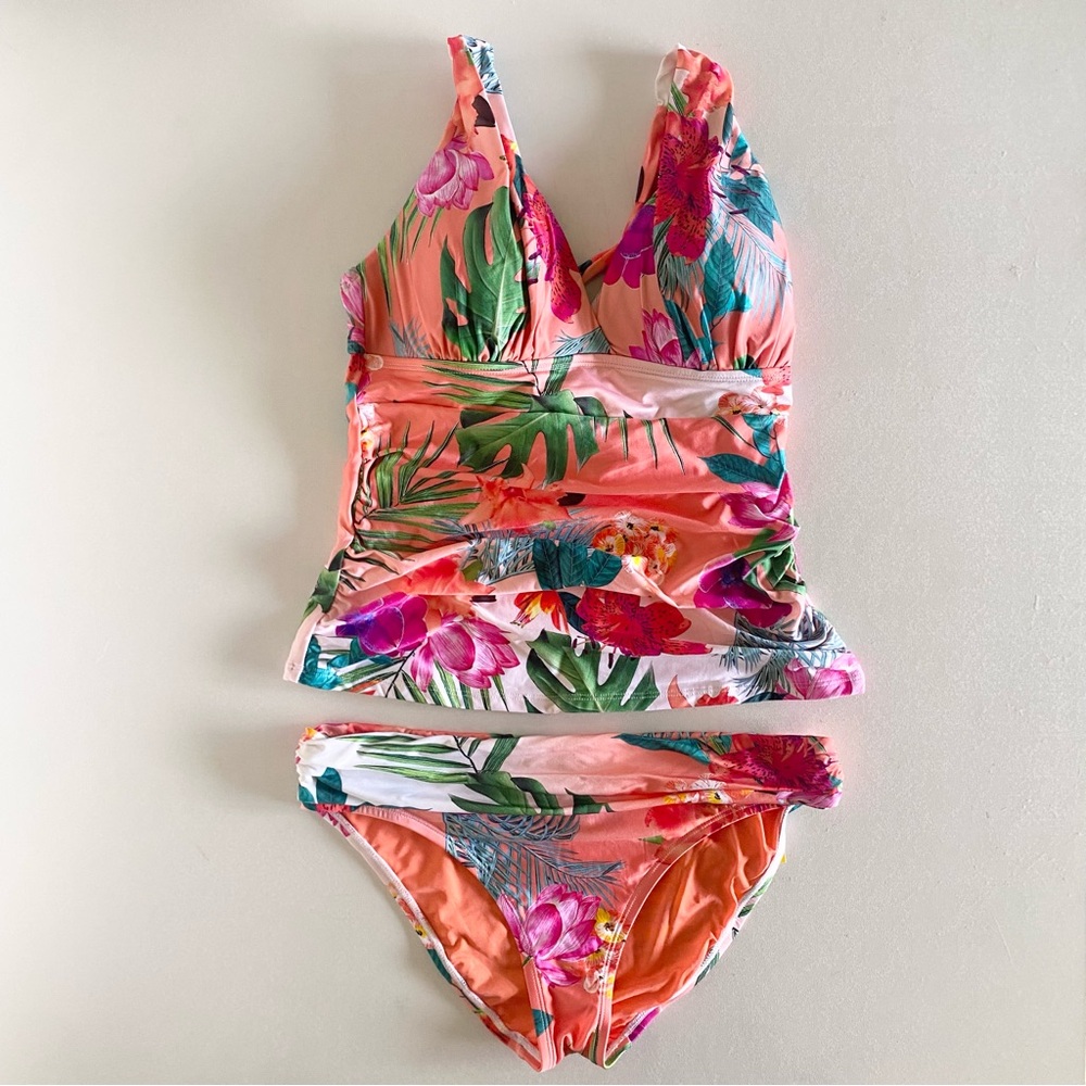 Women’s Floral Tankini Swim Set - Coral Pink